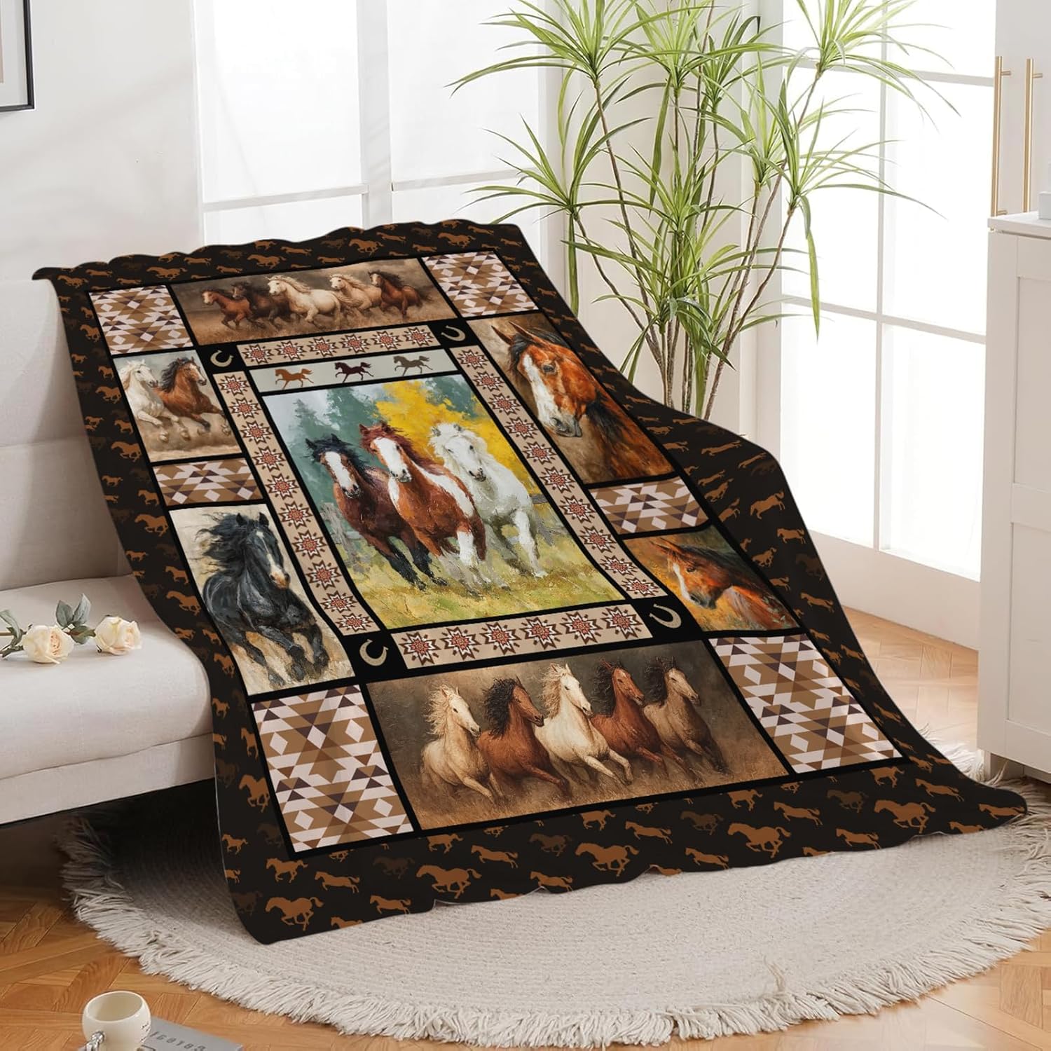 Horse Throw Blanket Horse Stuff Gifts for Kids Girls Boys Adults Women Men Soft Cozy Warm Plush Fluffy Fuzzy Fleece Blanket Decor 40''X50''