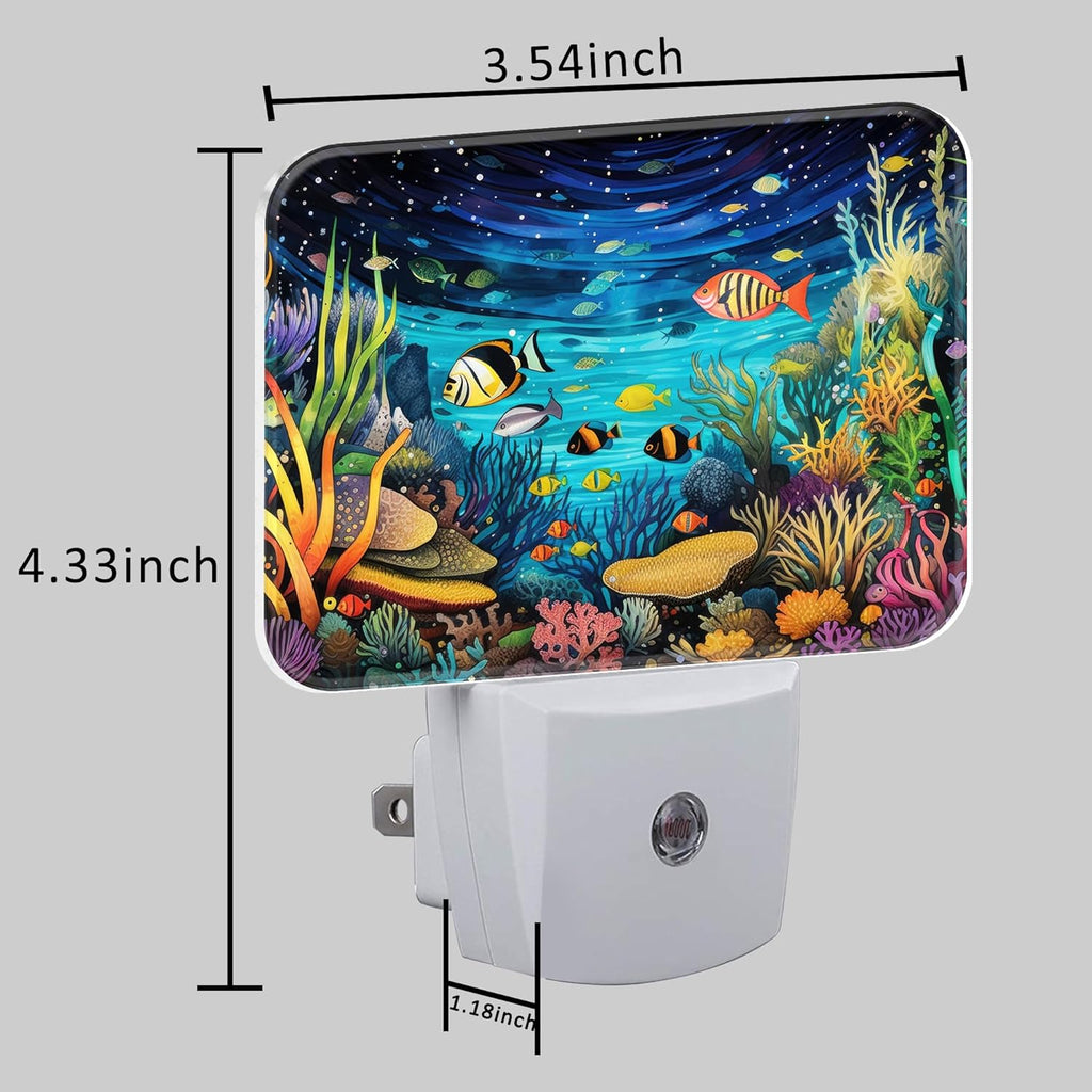 Colorful Underwater World Night Light for Kids, Fish and Coral LED Night Light Plug into Wall with Dusk to Dawn Sensor for Girls Boys Women Men Bedroom,Hallway,Kitchen,Bathroom,Stairs Decor