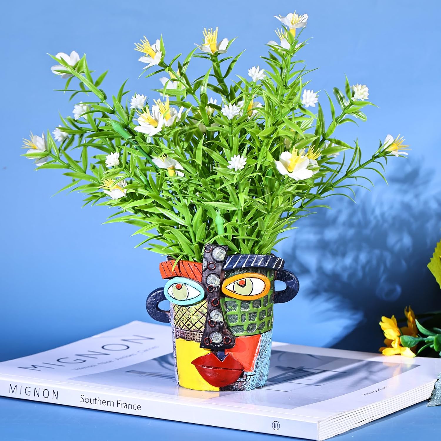 Mini Face Planters Pots Head, Abstract Colorful Graffiti Cute Mini Pots for Plants with Drainage, Ideal for Indoor Outdoor Unique Planters for Plants (Colored)