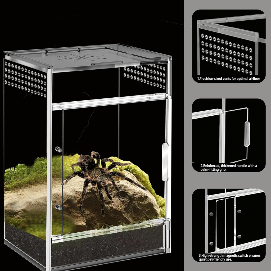 Jumping Spider Enclosure, Compact Acrylic Terrarium for Jumping Spiders, Tarantulas, and Praying Mantis - Small Insect Habitat Enclosure with Transparent Design (2.7x2.7x5.9 Inch)
