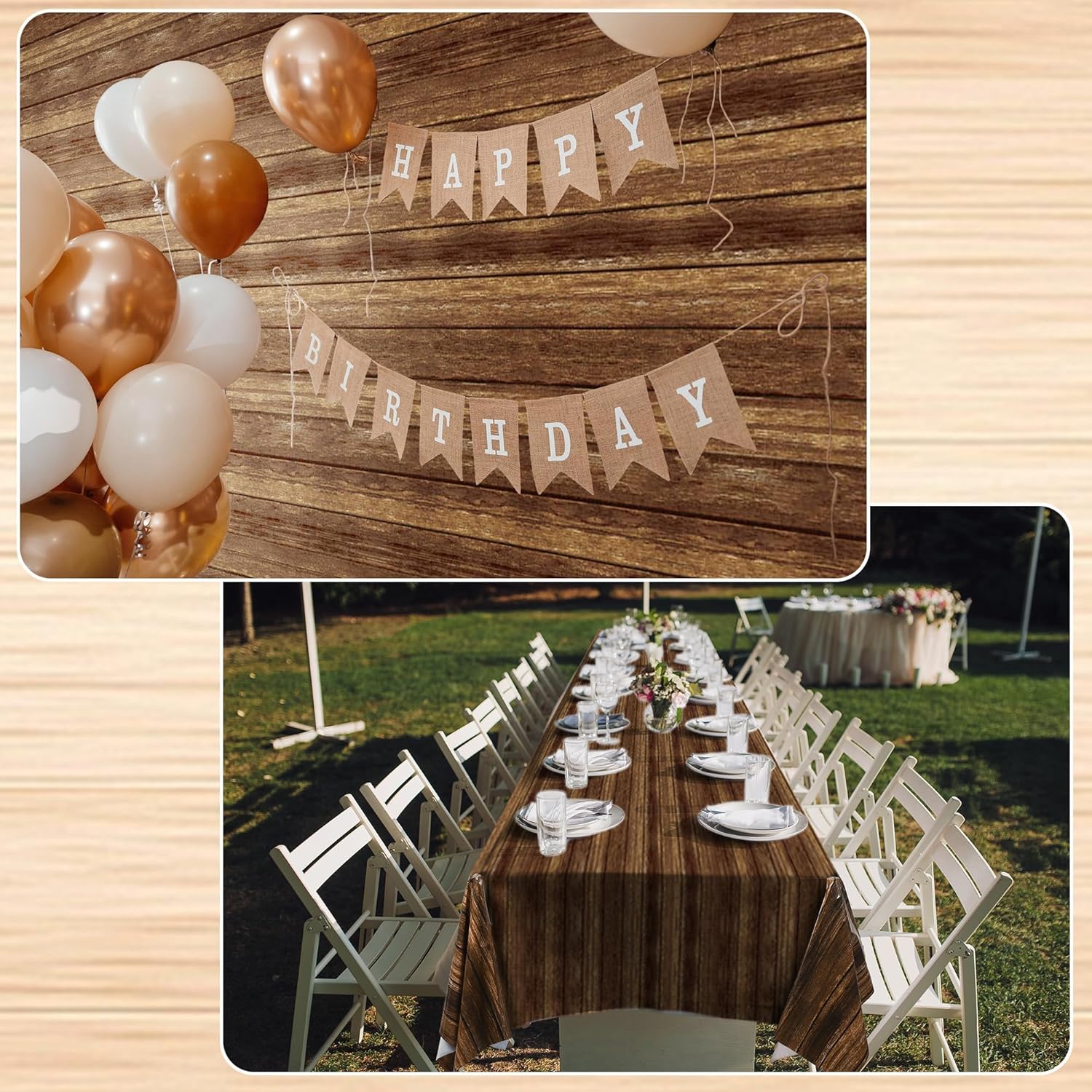 Aneco 120 Ft x 54 Inch Wood Grain Tablecloth Roll in Slide Cutter Box Disposable Waterproof Plastic Vintage Backdrop Table Cover Rustic Bulletin Board Roll for Western Themed Barn Birthday Party Decor