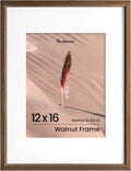 Fun Memories 12x16 Picture Frame, Solid Oak Wood Picture Frames, Modern Photo Frame for Wall 12x16 with 8.5x11 Mat, High Definition Plexiglass & Wall Hook Included (Walnut, 1 Pack)
