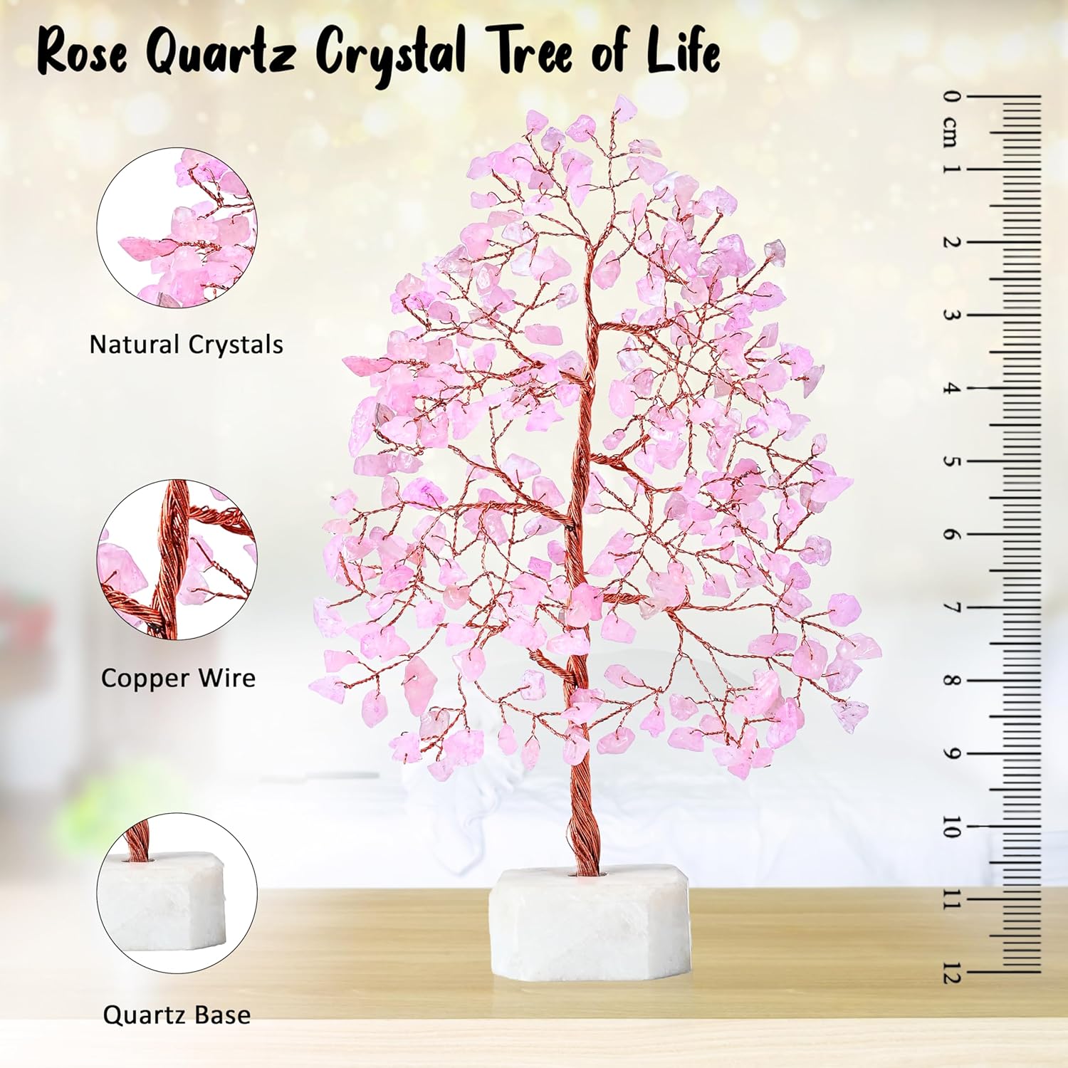 Rose Quartz Crystal Tree Gemstone Tree of Life Quartz Base Chakra Bonsai Tree for Room, Office & Bedroom Decor Spiritual Gift Meditation Birthday Gift for Women Mom her Sister Housewarming Gifts Home