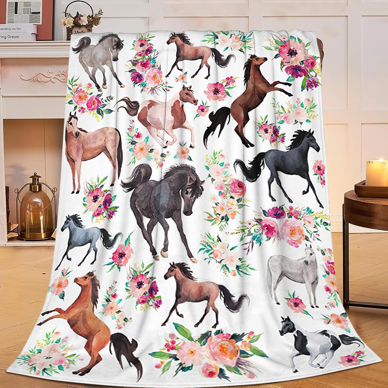 Horse Blanket Horse Throw Blanket Gifts for Girls Women Kids Boys Adults Man Super Soft Cozy Plush Fluffy Fuzzy Fleece Blanket Decor 60''X80''