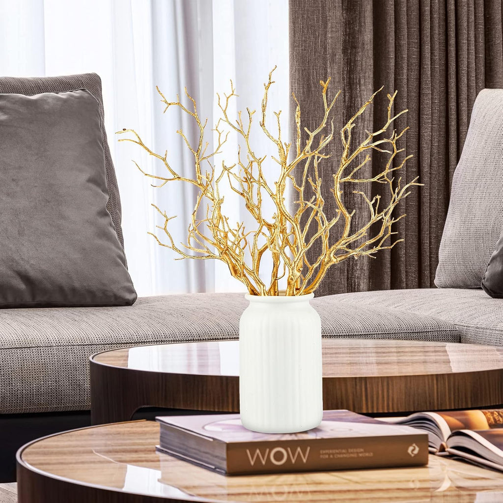Geosar 13.8 Inch Small Manzanita Branches Plastic Faux Branches Artificial Antler Shaped Tree Branch Decorative Plant Twigs for Home Wedding Table Centerpiece Festival Decors(Gold,10 Pieces)