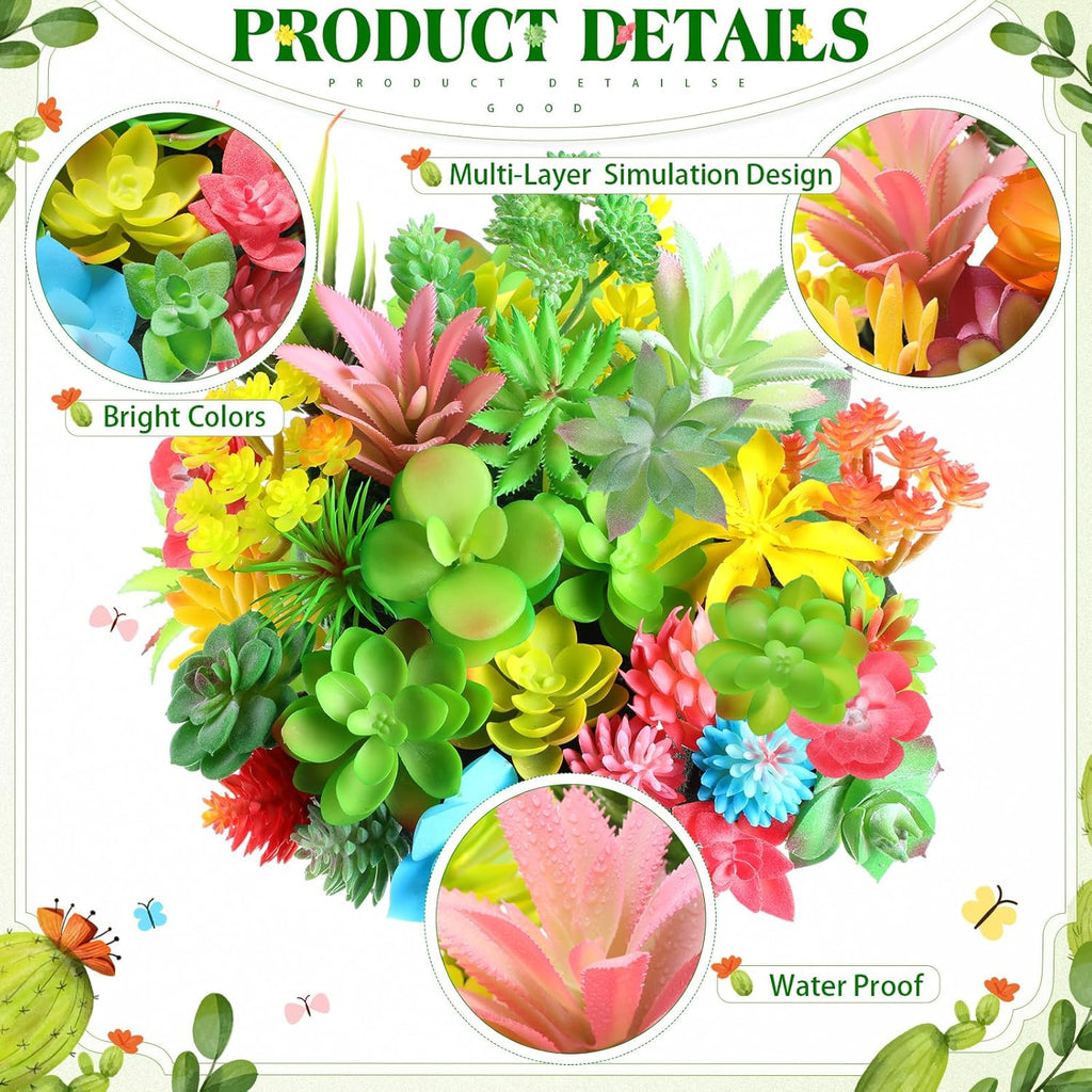 WILLBOND 38 Pcs Christmas Mini Artificial Succulents Small Fake Succulent Plants Faux Assorted Unpotted Realistic Plastic Flowers Picks Stem for DIY Crafting Greenery Garden Home Decor(Colorful Style)