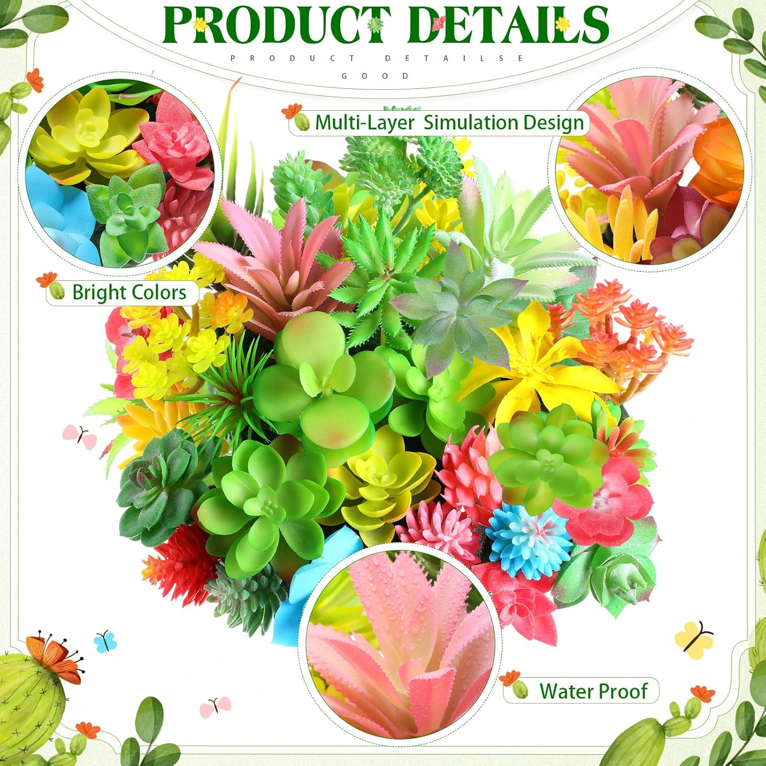 WILLBOND 38 Pcs Christmas Mini Artificial Succulents Small Fake Succulent Plants Faux Assorted Unpotted Realistic Plastic Flowers Picks Stem for DIY Crafting Greenery Garden Home Decor(Colorful Style)