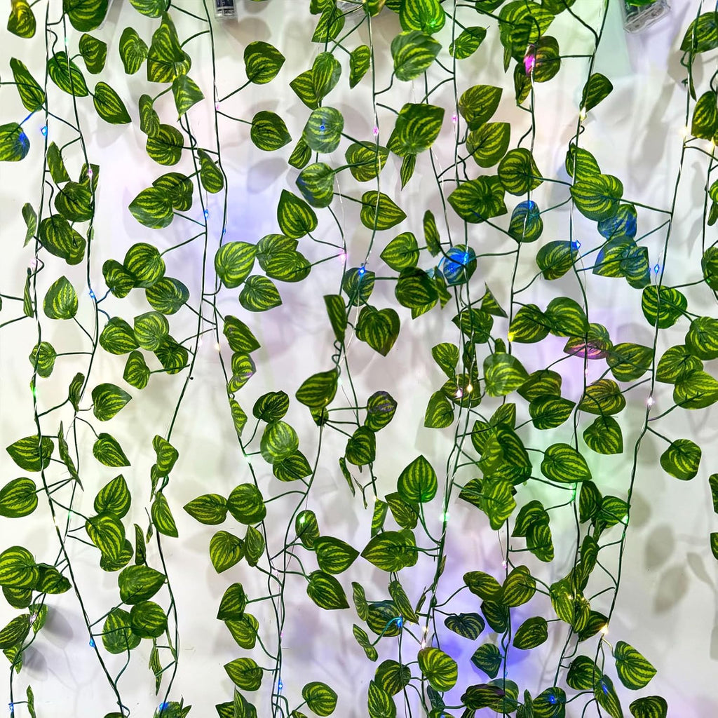 6 Pcs Artificial Hanging Plants Watermelon Leaf Vines With 60 Colorful Lights, Watermelon Vine Leaves, Fake Plant Vines, Can Be Used for Wall,Party Wedding,Home,Kitchen, Indoor and Outdoor Decoration