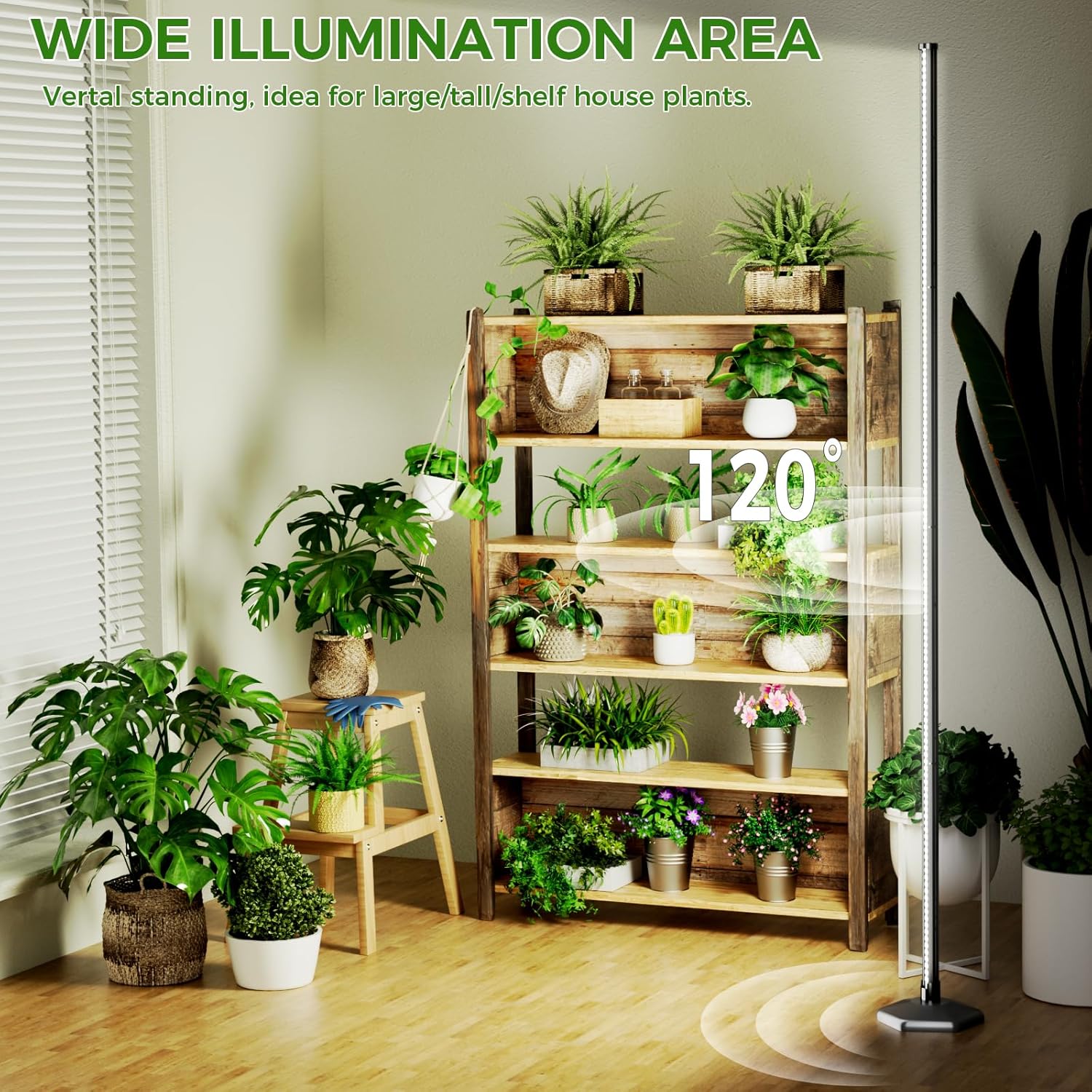 Grow Lights for Indoor Plants, 192 LEDs 42W Vertical Full Spectrum Grow Light 65 Inch Standing Grow Lights with Timer 3 Light Modes 5-Level Dimmable Wide Coverage