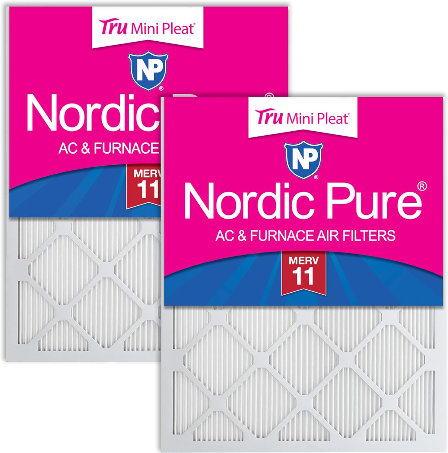 Nordic Pure 20x25x1 (Actual Size: 19 1/2 x 24 1/2 x 3/4) Tru Mini Pleat MERV 11 AC Furnace Air Filters – 2.5X More Media for Extended Durability & Superior Filtration - 2 Pack