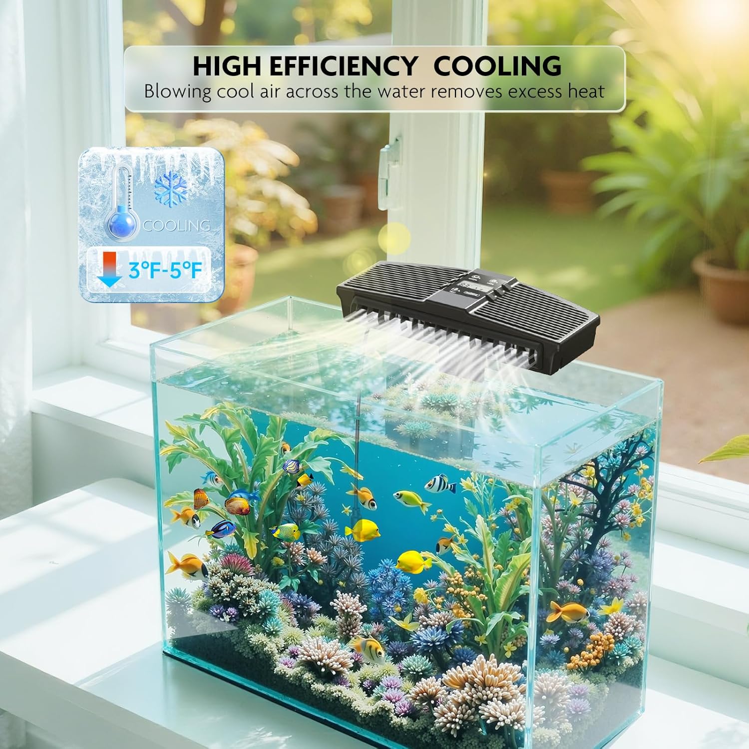 PAIZOO Aquarium Chiller Fan, Fish Tank Cooling Fan with Temperature Probe & LCD Display Aquarium Cooler Water Chiller for Axolotl Betta Fish Accessories, 7W