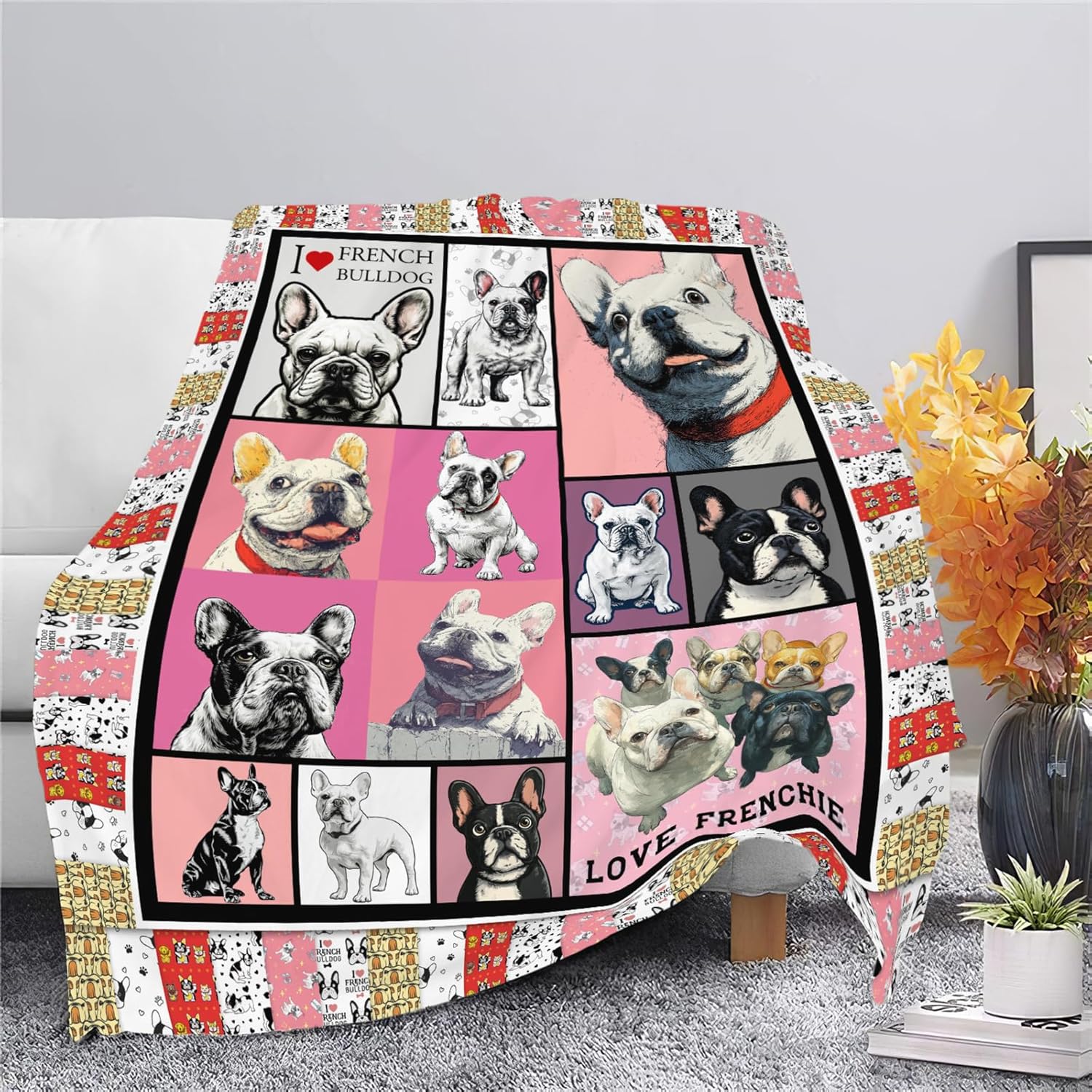 Boston Terrier Throw Blanket French Bulldog Frenchie Puppy Stuff Gifts for Dog Lover Kids Girls Boys Adults Women Men Soft Cozy Warm Plush Fluffy Fuzzy Fleece Blanket Decor 50''X60''