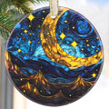 2025 Christmas Ornament - Christmas Tree Ornaments, Round Ceramic Holiday Decor - Gift Idea for Friends, Exchange - Retro Moon Star