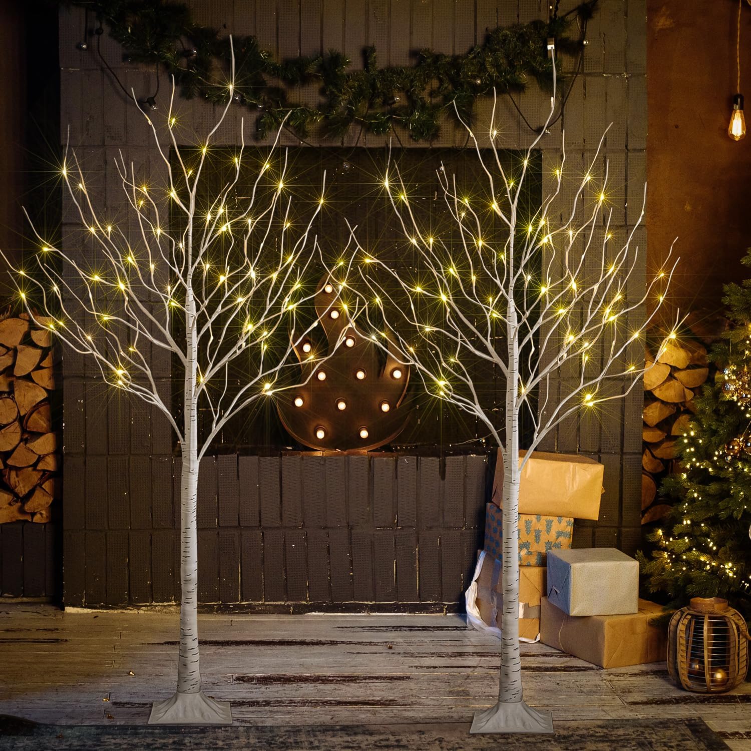 LIGHTSHARE 6 Feet 72L LED Birch Tree Lights, Pack of 2, Warm White, for Holiday Party and Christmas Decoration, Indoor and Outdoor Use