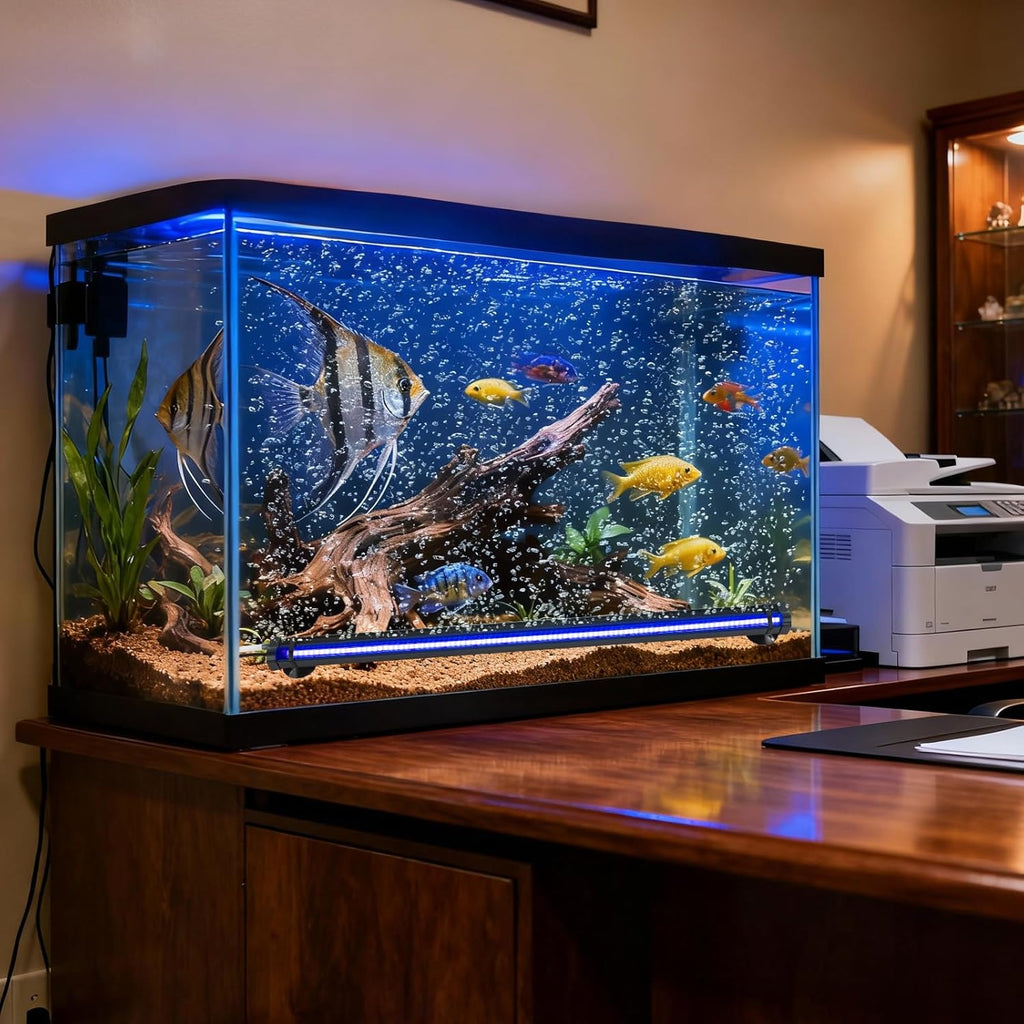Bubble Fish Tank Light：Ip68 Waterproof Fish Aquarium Lights with Oxygen Boost for 12-17 inch Saltwater Freshwater Tanks -Submersible Led Lights with Remote for Aquatic Pet Plants Lovers