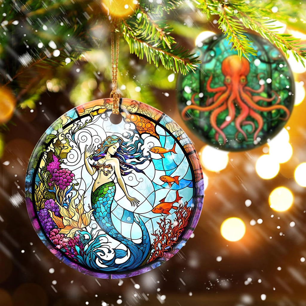Touber Christmas Ornament, Christmas Decoration, Holiday Present Idea, Heirloom Keepsake, Round Ceramic, Gift Exchange, Gift Idea, Mermaid