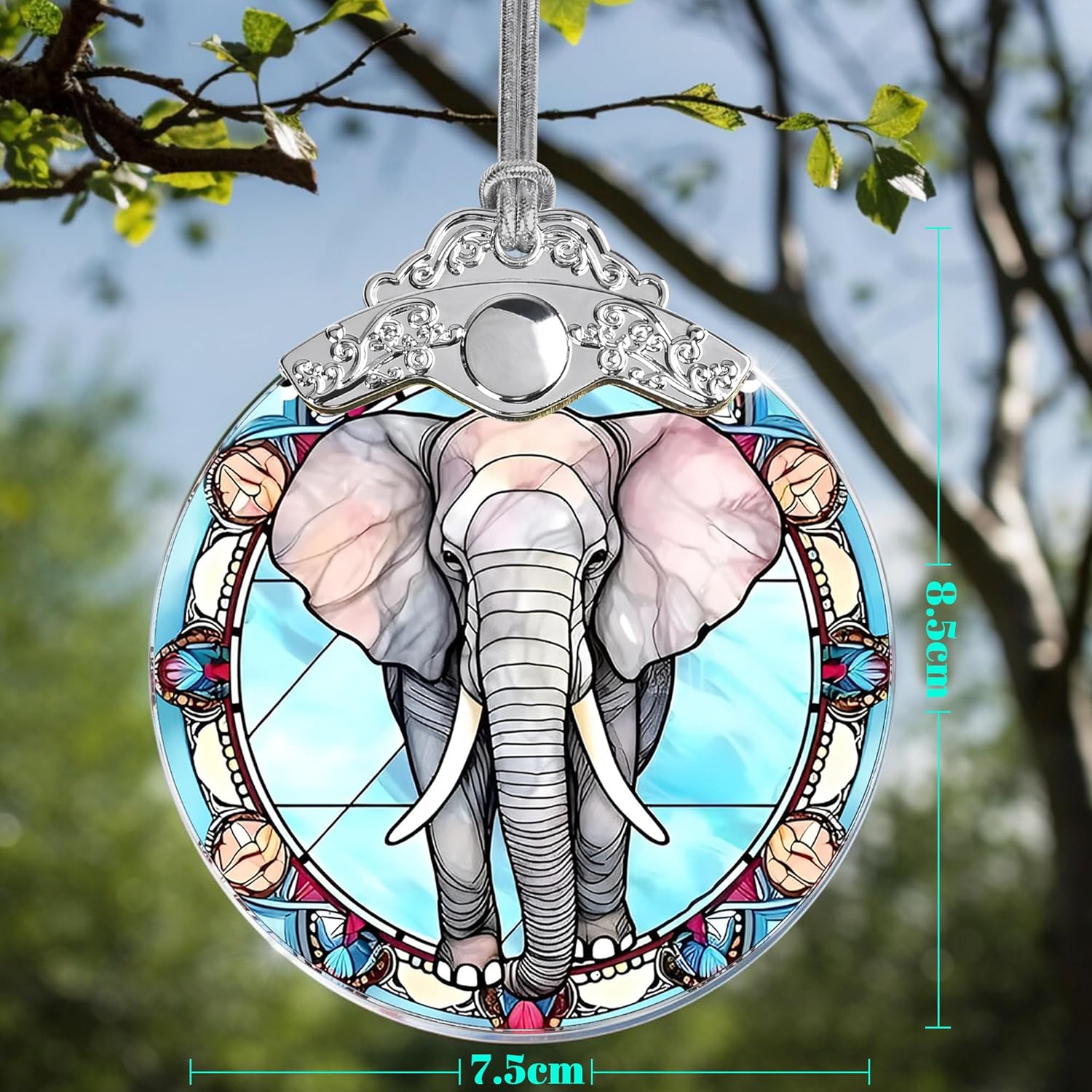 Stained Glass Christmas Ornament, Jocidea Elephant Christmas Decorations, Christmas Tree Ornament, Elephant Lovers Gifts, Holiday Decor and Xmas Gifts Ideas