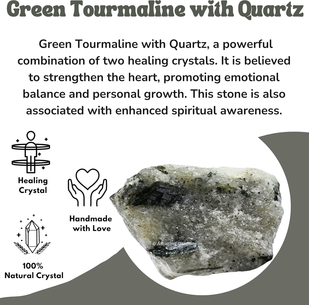 Green Tourmaline in Quartz Raw Crystals and Healing Stones, Natural Rocks for Tumbling and DIY Raw Stones and Crystals (1 lb)