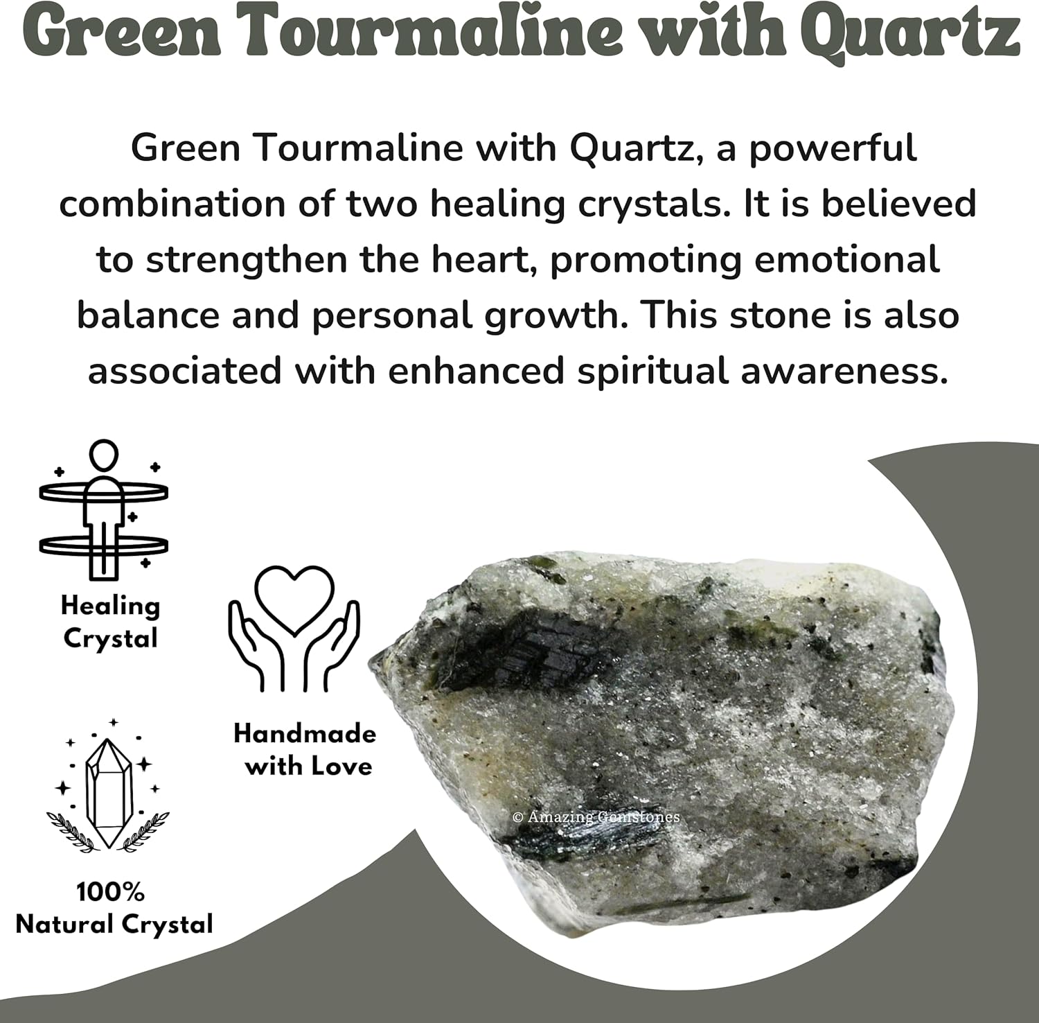 Amazing Gemstone 2 Pieces Green Tourmaline with Quartz Raw Crystals and Healing Stones, Natural Rocks for Tumbling and DIY Raw Stones and Crystals
