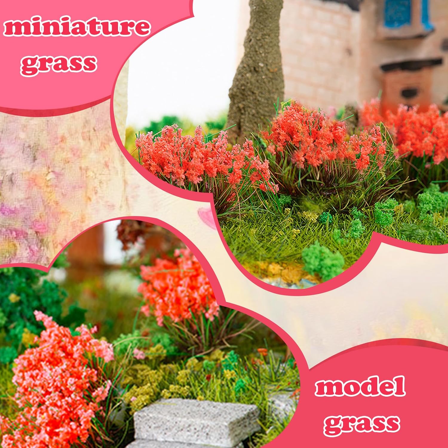 Warmtree Hand Torn Model Grass Tufts Flower Cluster for Miniature Scenery Applicable for N & HO Scale for Train Layouts,Diorama Supplies,and Architectural Models (Red)