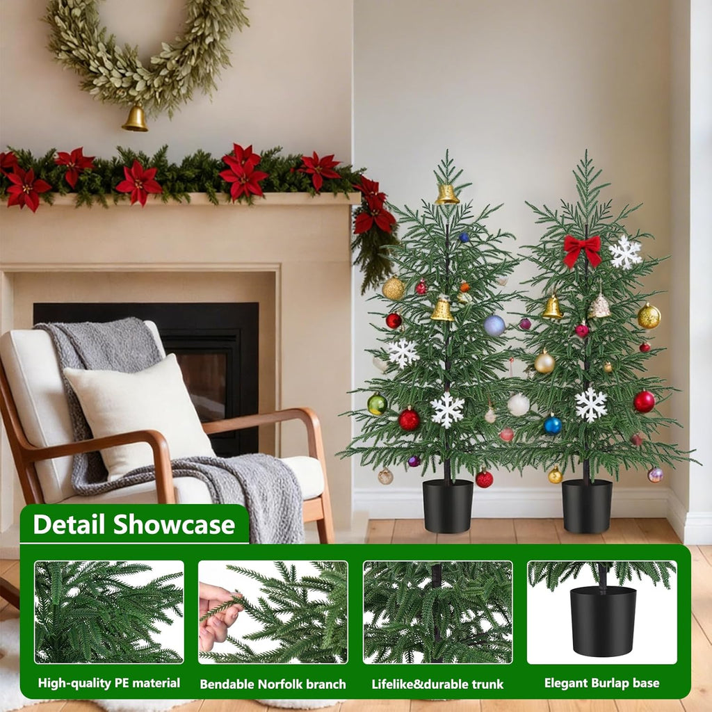 4FT Artificial Norfolk Pine Tree, Realistic UV Rated Shrubs Fake Potted Plants, Faux Bushes for Christmas Decorations Outdoor Indoor Home Front Porch Decor