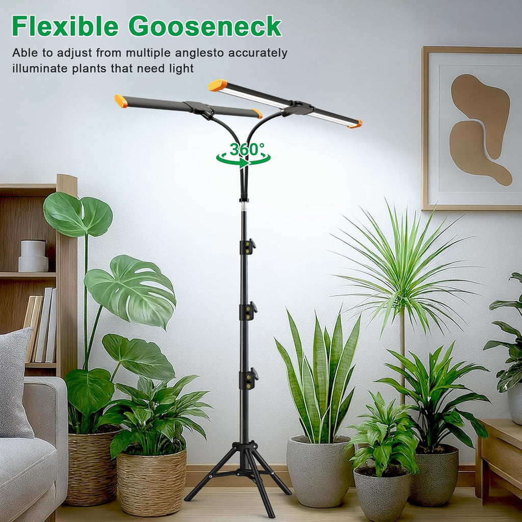 YEOLEH Floor Lamp Grow Light for Large Tall Plants Indoor, 6000K White Full Spectrum Plant Growing Light with Red Blue LED, Foldable Light Strip, Dimmable & Timer Function, Height 17-62‘’