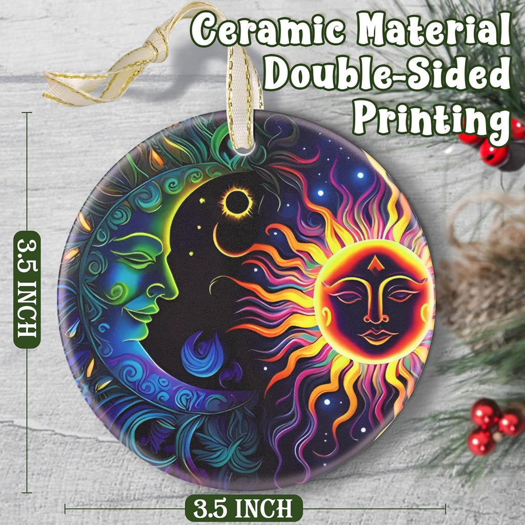 2025 Sun and Moon Christmas Ornament - Round Ceramic Tree Decoration, Holiday Decor, Gift Idea for Friends, Christmas Exchange