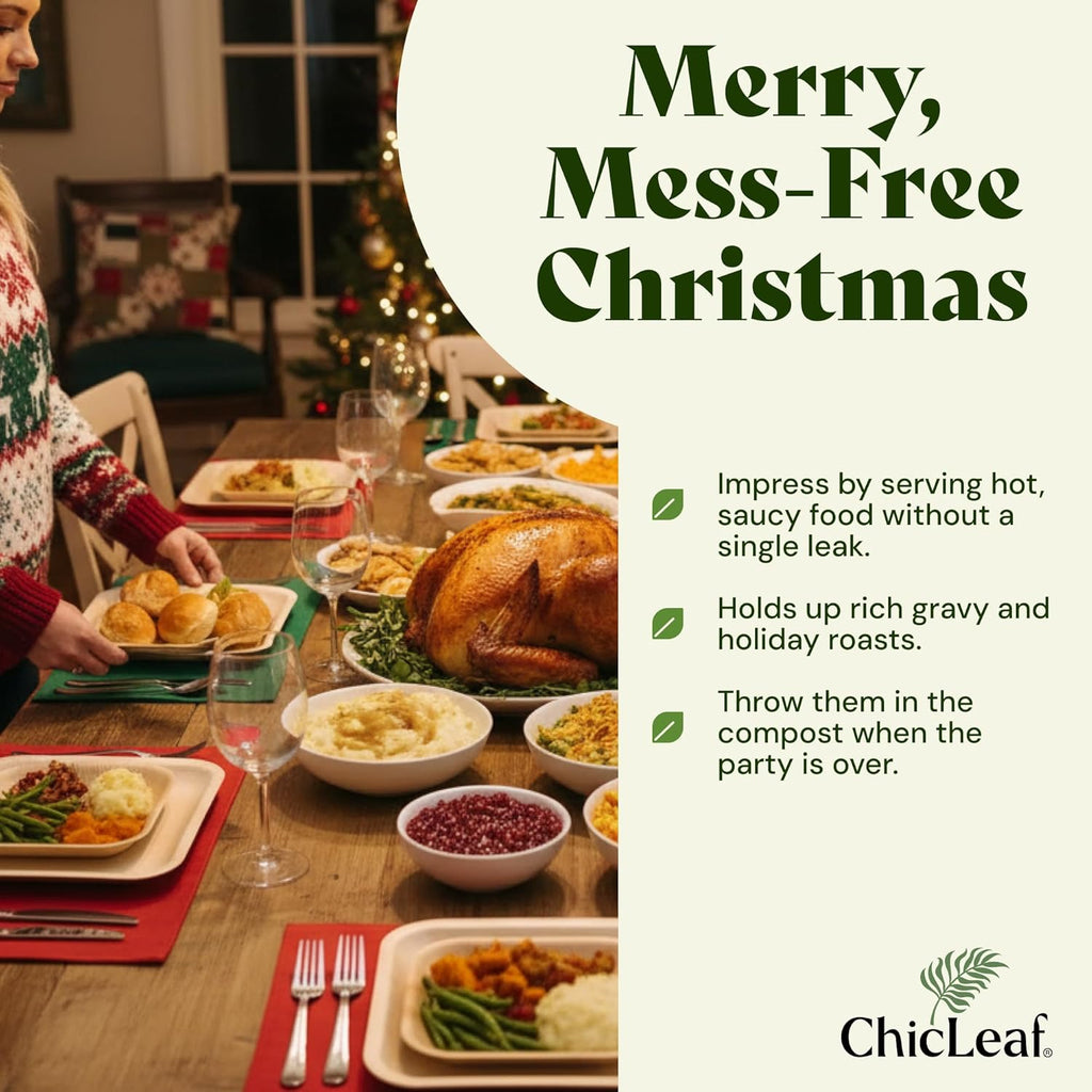 Chic Leaf Palm Leaf Disposable Bamboo Plates - Party Plates for Weddings & Event Appetizers, Christmas Dinner Family Meal - Biodegradable & Compostable - Party Supplies (9", 20 Pack)
