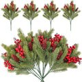 RECUTMS Artificial Pine Branches with Cones and Artificial Red Berry Stems Fake Pine Branch for Decorating Faux Branches Faux Greenery for Table Fireplace Bar Party Holiday Decor in 8 Pcs（Green）