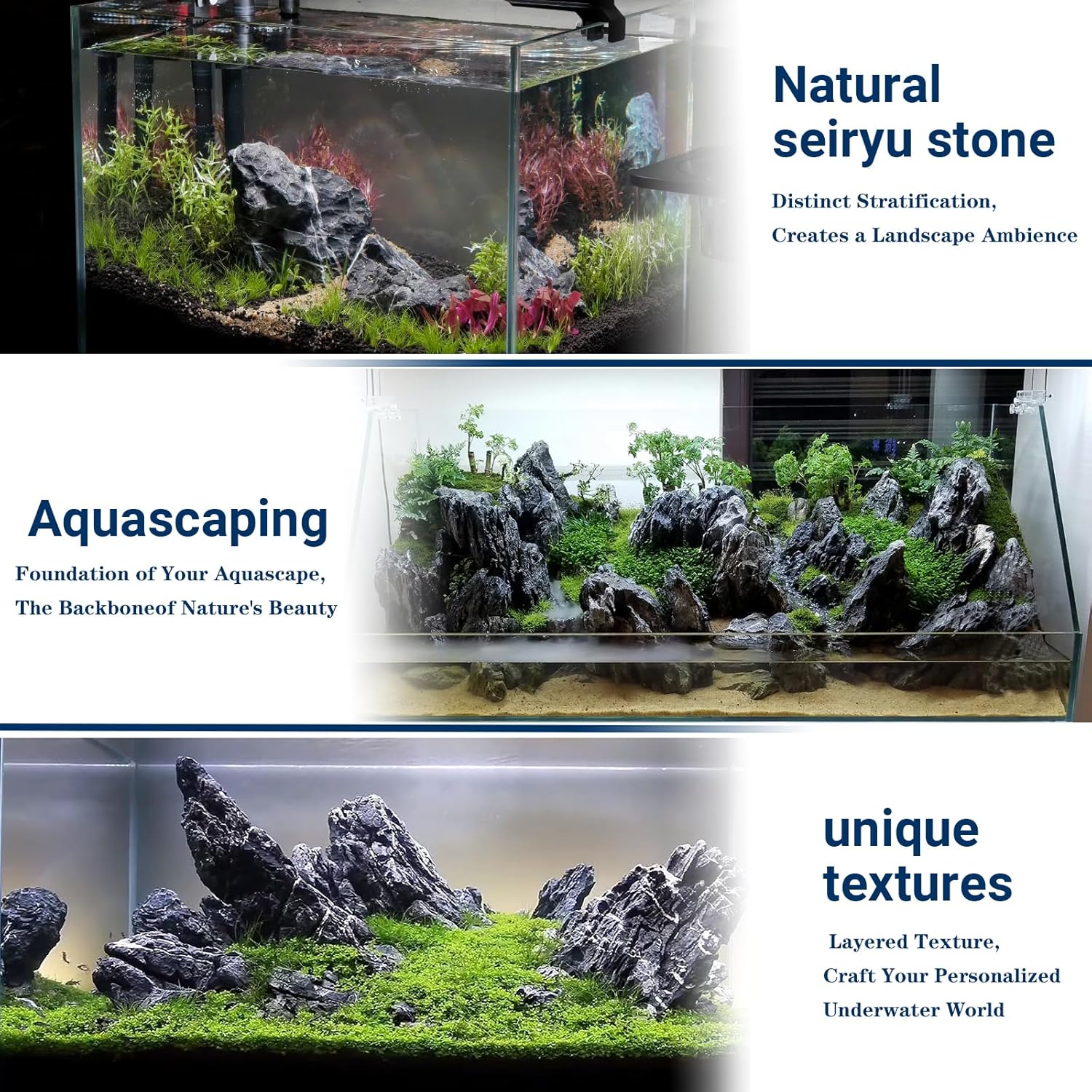 Natural Rocks Seiryu Stones Aquariums Stones for Aquascaping, Aquariums, Terrariums, Vivariums Decorative Stone,Reptile Enclosures,Paludariums,and Gardens-10lb（2 to 7 inch）