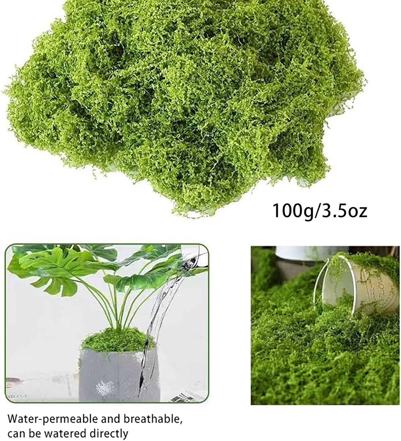 Fake Green Moss for Decorating, 100g/3.5oz Artificial Moss for Aquarium Model Crafts Table Centerpieces Decor (Green, 100g/3.5oz)