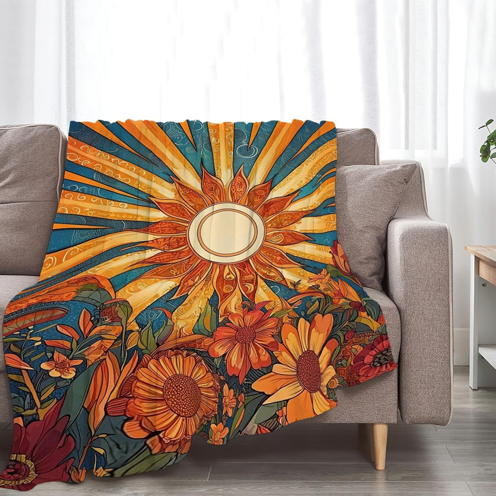 Sunflower Blanket Boho Sunrise Floral Throw Blankets Gifts for Girls Boys Kids Sunflower Lovers Soft Cozy Fleece Plush for Couch Sofa Bed 80"x60"