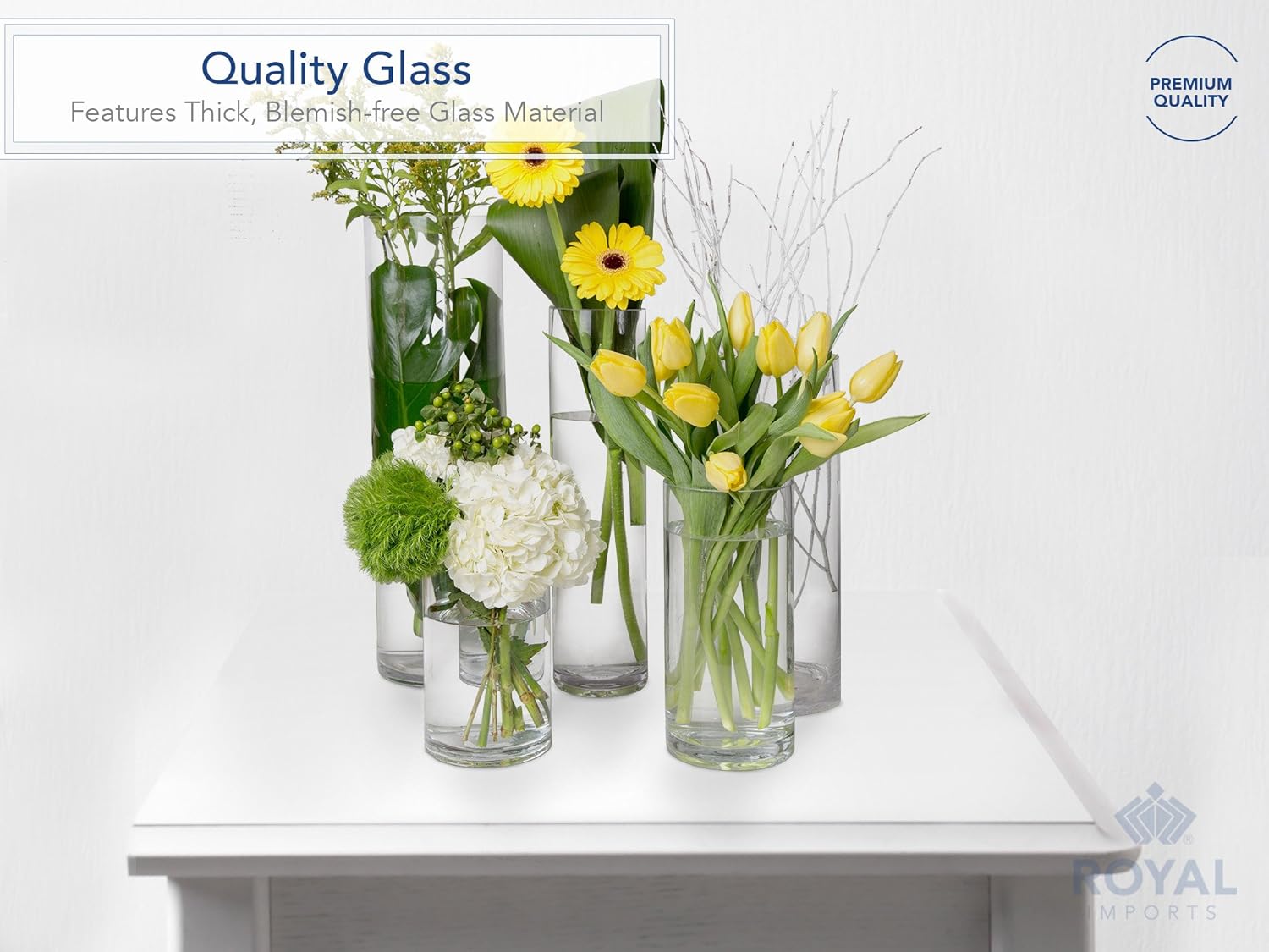 Royal Imports Flower Glass Vase Decorative Centerpiece for Home or Wedding - Cylinder Shape (4" wide x 12" tall, Clear)