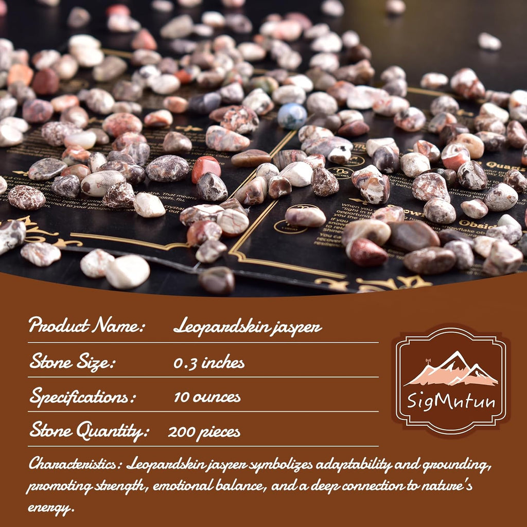Polished Leopardskin Jasper Crystal Chips 200 Pcs - 0.3" 10 oz Tumbled Stone Chips Crushed Sea Glass Stones Healing Reiki Crystal Making Home Decoration