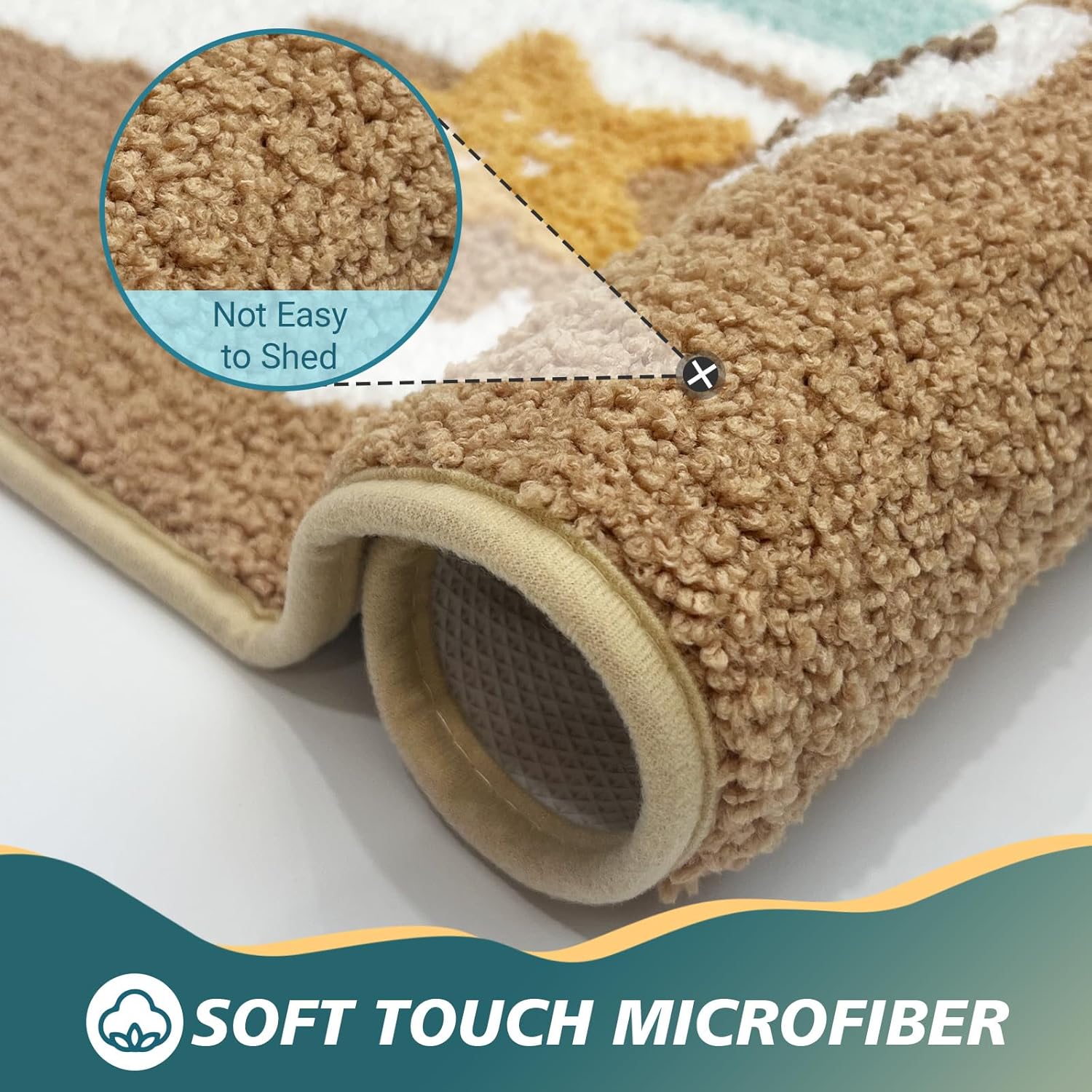 Beach Bathroom Rugs Soft Absorbent Ocean Wave Bath Mat with Non-Slip Backing Coastal Decor for Bathroom Kitchen Entryway, Blue Sea Design with Starfish Shells Pattern Bath Decor (D, 20"x32")