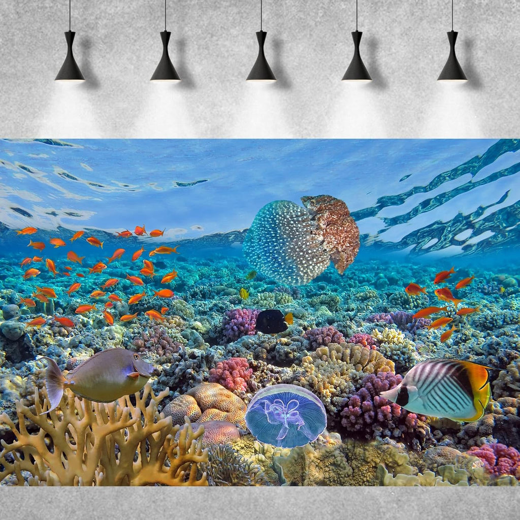 Under The Sea Aquarium Background Colorful Coral Reefs Marine Life Fish Tank Background Deep Blue Sea Tropical Fish Terrarium Background Seabed Aquascape Theme Aquarium Backdrop Vinyl 72x24in
