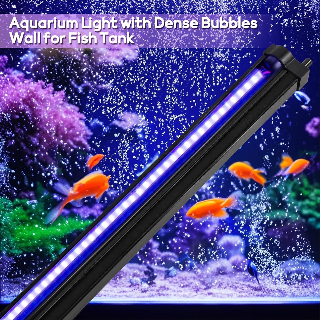 Bubble Fish Tank Light：Ip68 Waterproof Fish Aquarium Lights with Oxygen Boost for 12-17 inch Saltwater Freshwater Tanks -Submersible Led Lights with Remote for Aquatic Pet Plants Lovers
