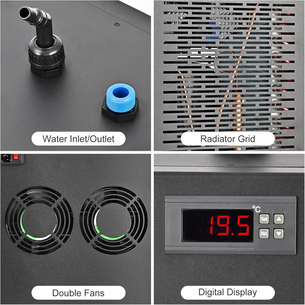 Aquarium Chiller 79 Gal, 1/3 HP Fish Tank Water Chiller 300L Hydroponics Cooler with Quiet Design Refrigeration Compressor and 3M Pipe for Saltwater Freshwater Fish Coral Shrimp Jellyfish Water Weeds