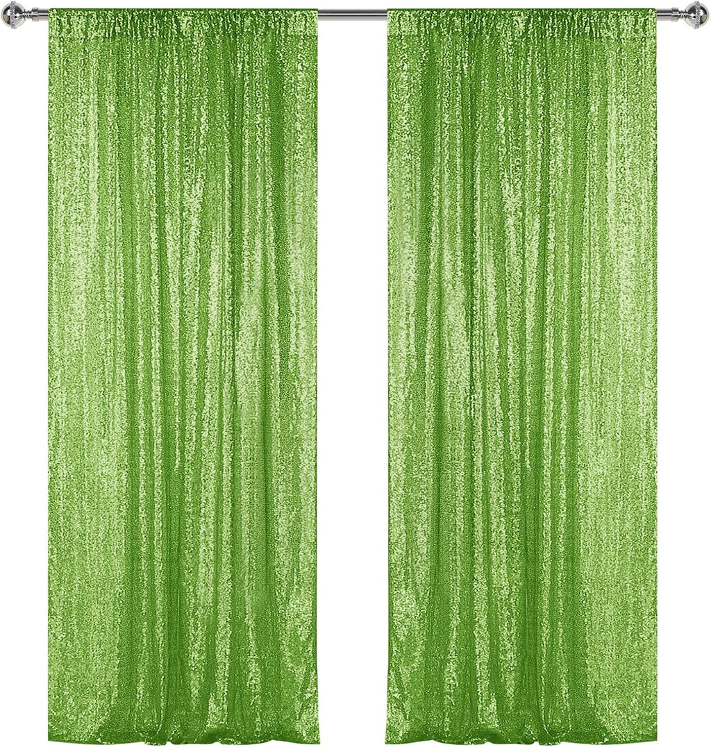 Sugargirl Apple Green Sequin Backdrop Curtain 2 Panels 2FTx8FT Glitter Apple Green Background Drapes Sparkle Photography Backdrop for Party Wedding Birthday Wall Decoration