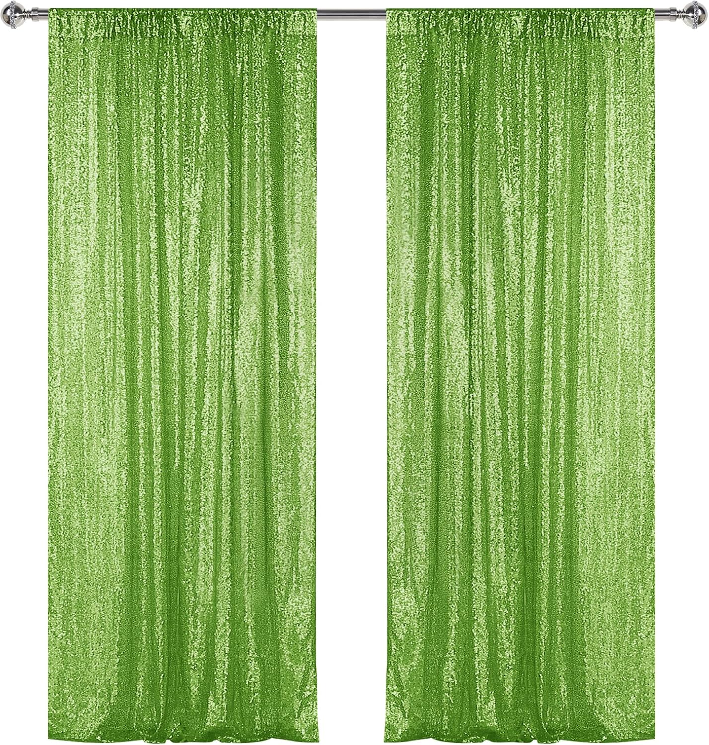 Sugargirl Apple Green Sequin Backdrop Curtain 2 Panels 2FTx8FT Glitter Apple Green Background Drapes Sparkle Photography Backdrop for Party Wedding Birthday Wall Decoration
