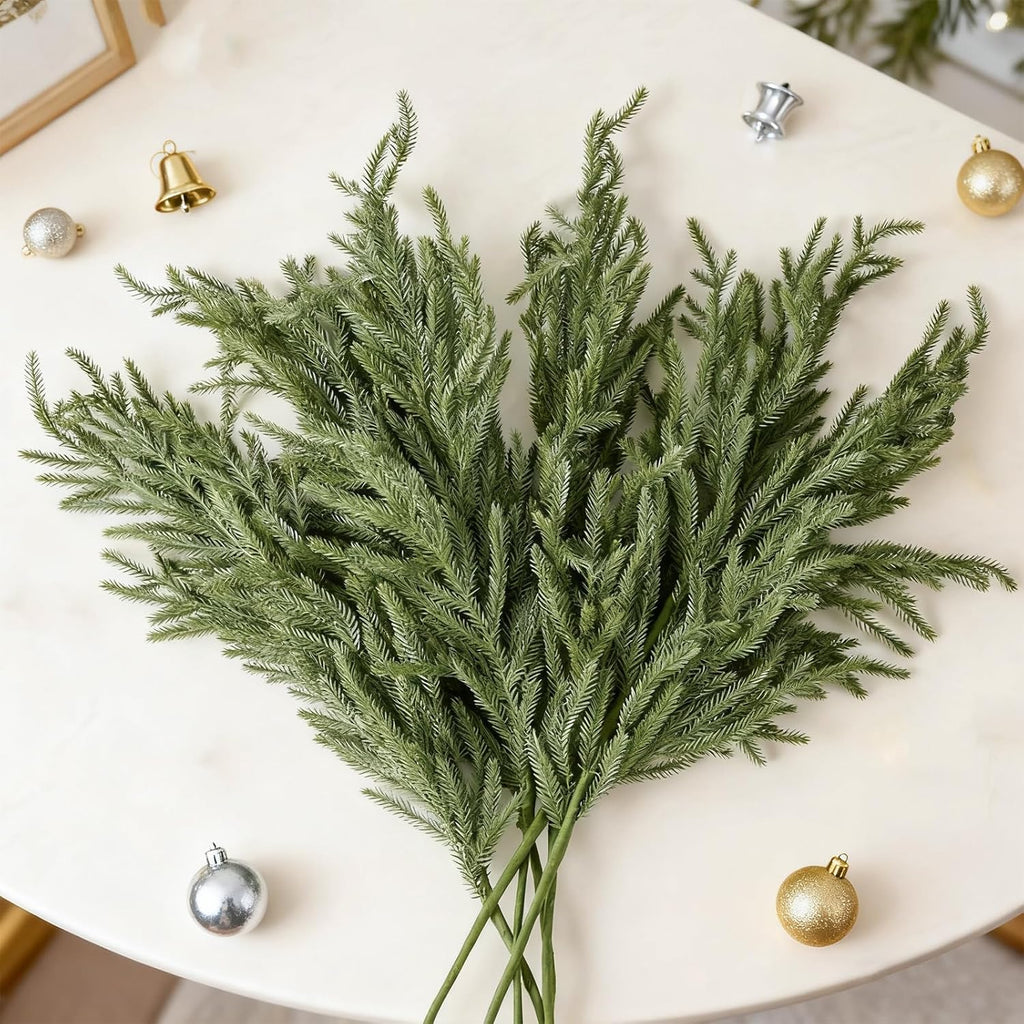 DN DECONATION Artificial Christmas Norfolk Pine Stems, Faux Pine Branches 35.4" 6PCS - Real Touch PE Greenery Fake Pine Needles for Vase Arrangements, Winter, Holiday Indoor Outdoor Home Decor