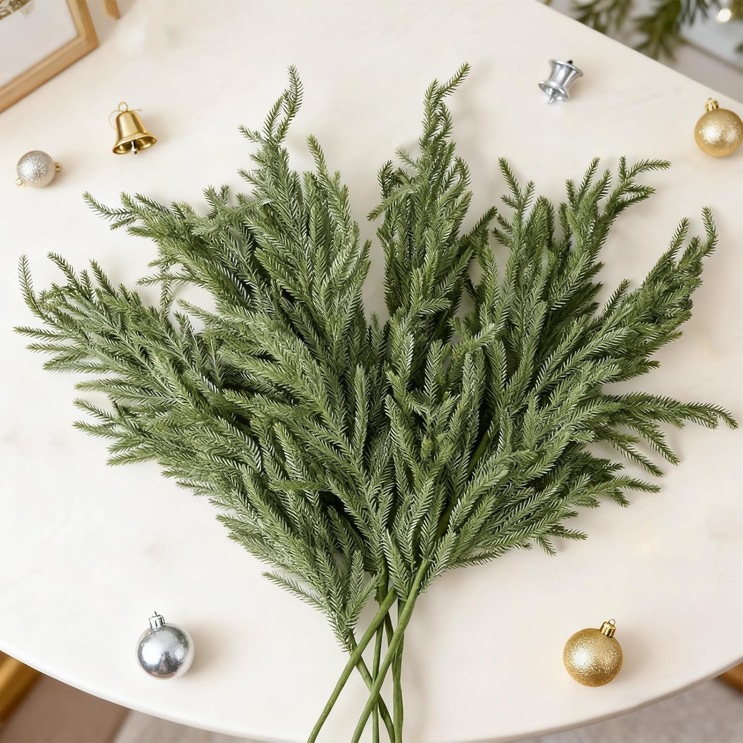 DN DECONATION Artificial Christmas Norfolk Pine Stems, Faux Pine Branches 35.4" 6PCS - Real Touch PE Greenery Fake Pine Needles for Vase Arrangements, Winter, Holiday Indoor Outdoor Home Decor