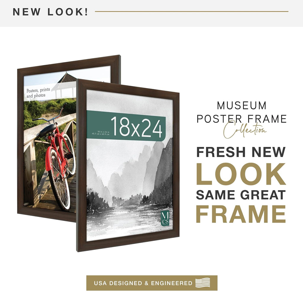MCS Museum Poster Frame 18x24 Espresso Woodgrain, Vertical & Horizontal Wall Hanging Large Picture Frame for Photos, Posters & Art Prints (1-Pack)