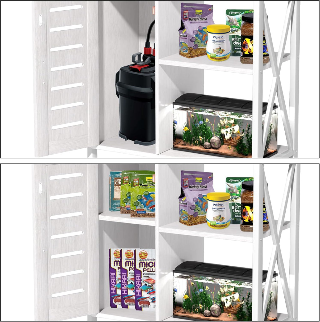 20-29 Gallon Fish Tank Stand, Aquarium Stand with Cabinet Accessories Storage, Heavy Duty Metal Frame, 31.49" L*15.74" W Tabletop, 330LBS Capacity,White PG07YGW