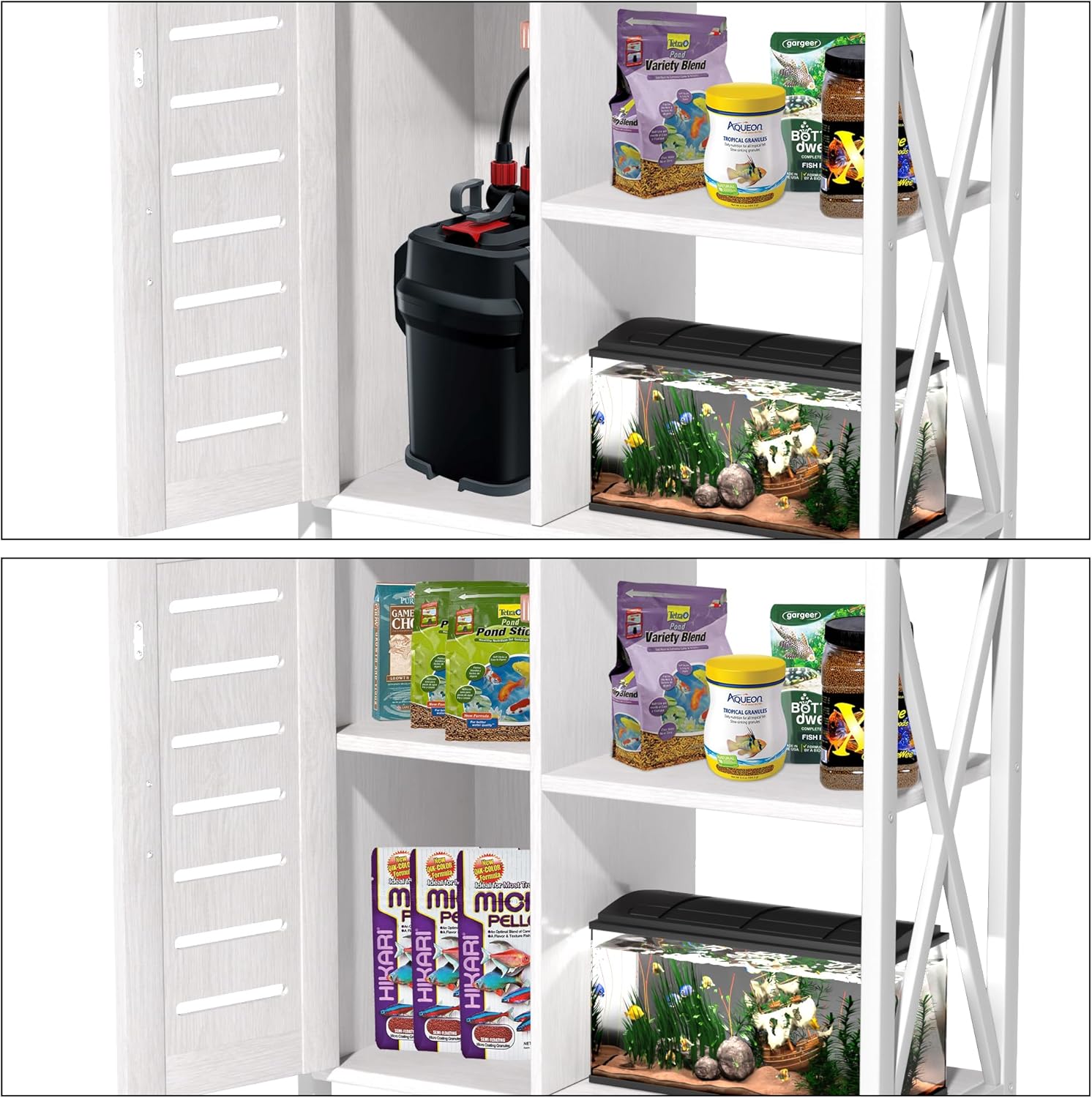 20-29 Gallon Fish Tank Stand, Aquarium Stand with Cabinet Accessories Storage, Heavy Duty Metal Frame, 31.49" L*15.74" W Tabletop, 330LBS Capacity,White PG07YGW