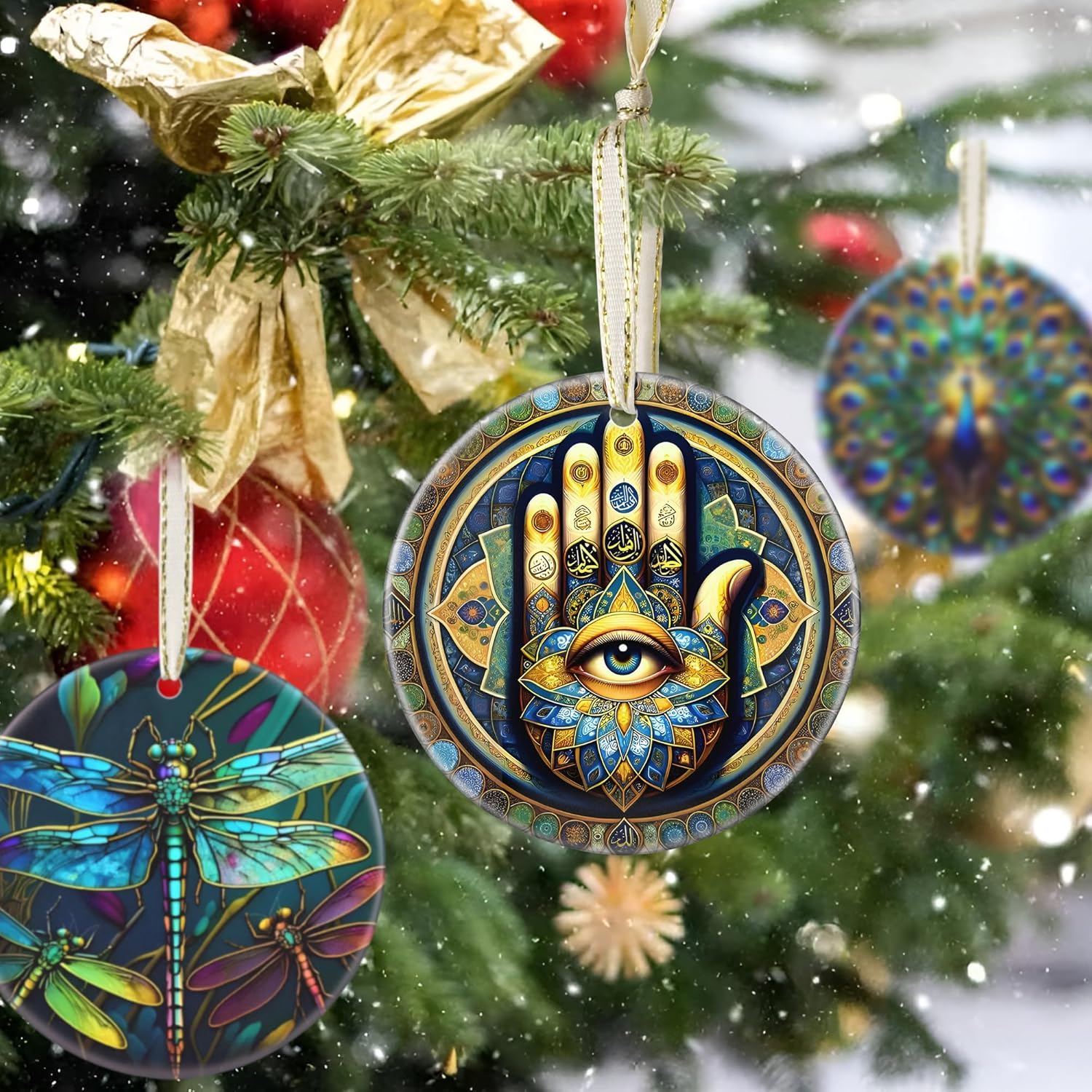 2025 Christmas Ornament - Christmas TRE Decoration, Round Ceramic Holiday Decor - Gift Idea for Friends and Exchange