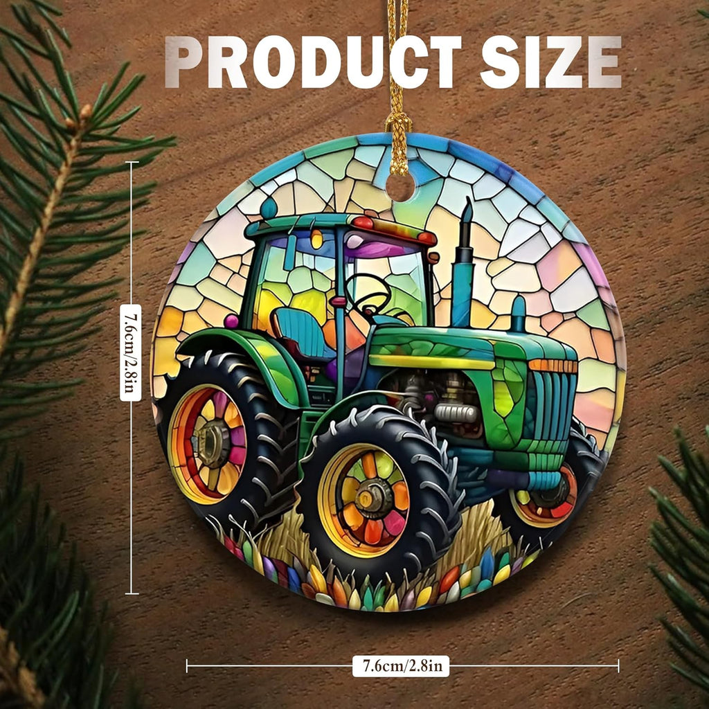 Touber Christmas Ornament, Christmas Decoration, Holiday Present Idea, Heirloom Keepsake, Round Ceramic, Gift Exchange, Gift Idea, Tractor