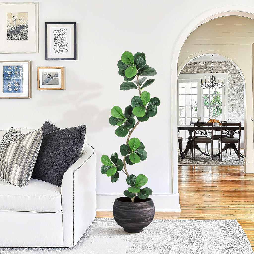 GarveeHome Fiddle Leaf Fig Artificial Tree with White Planter,6 ft Faux Plants Indoor with Moss, Fake Rubber Tall Fake Floor Plant in Pot - Artificial Trees for Home Office Living Room Decor
