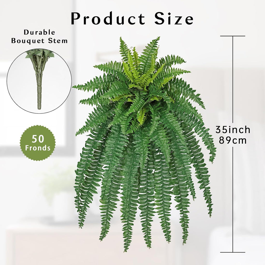Ferns Fake Plants 50 Fronds Artificial Plants Outdoor 35" Long Fake Fern Look Real Large Plant Artificial Ferns Potted | Hanging Boston Fern | Fake Plant Shrubs for Home Garden Porch Farmhouse Decor