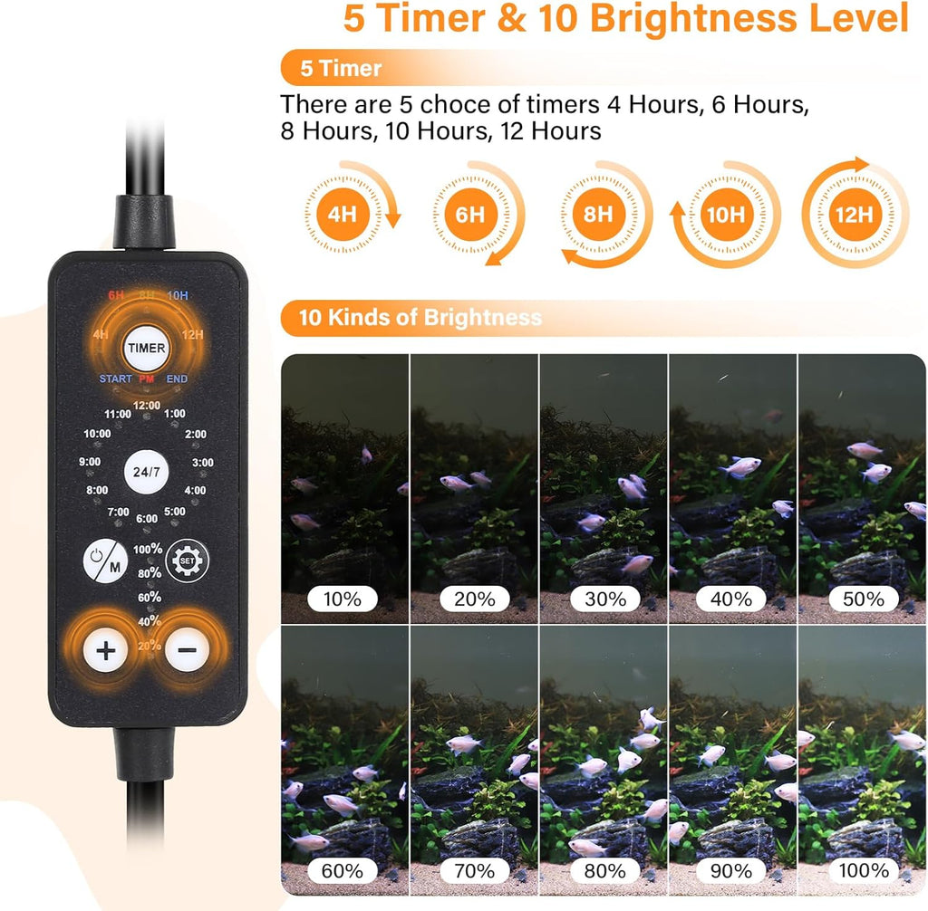 hygger Submersible LED Aquarium Light, 21W 23in 24/7 Mode Fish Tank Light with 5 Rows Beads, with Timer 9 Colors and Adjustable Brightness, Full Spectrum IP68 Waterproof Light for Fish Tank 24-43 inch